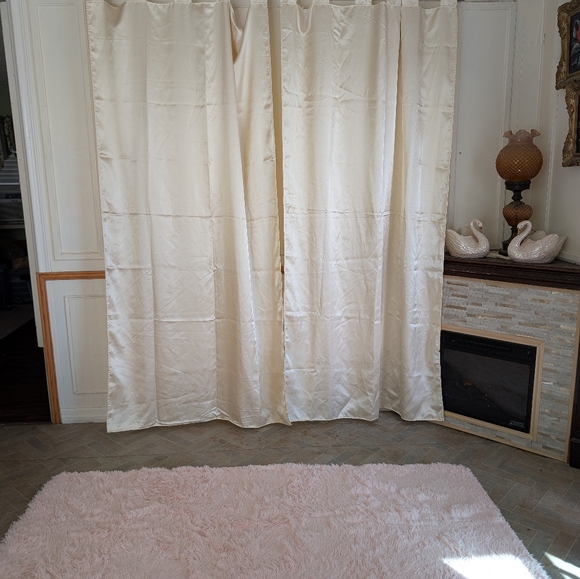 Satin Curtain Panels 2 pc Tab Top 86W x 80L Cream Shine Handmade Double Fabric - Picture 11 of 13